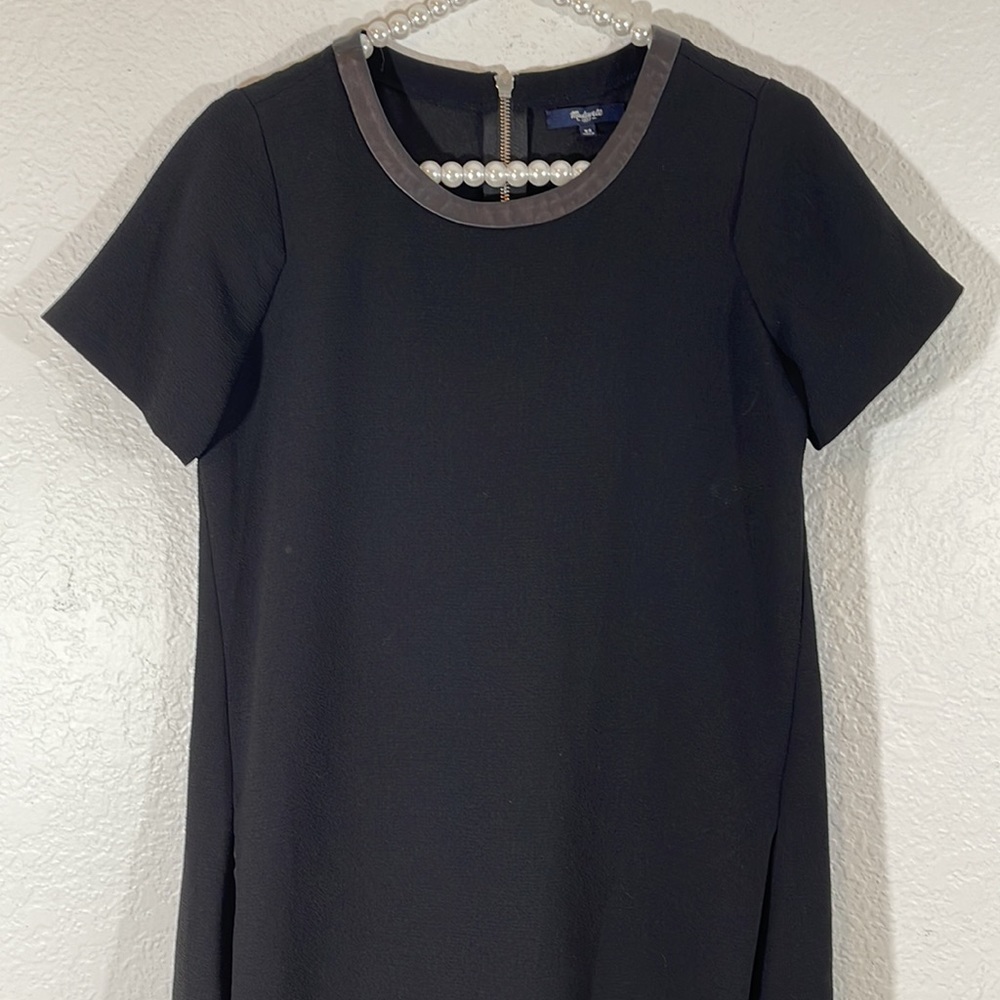 MADEWELL Black Leather Trim Neckline Tee Dress Short Sleeve With Pockets Size XS - Picture 4 of 12
